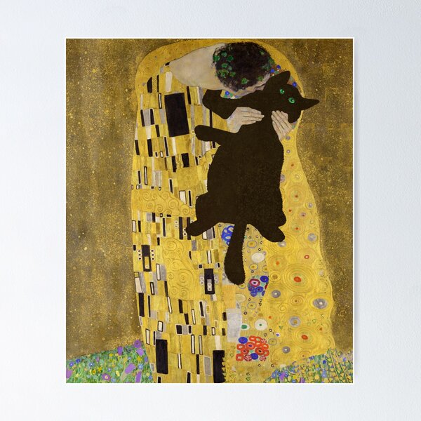 Item preview, Gustav Klimt Cat , Klimt the Kiss Cat, Funny Cat mom gift, Black Cat Art designed and sold by RaspberryEM.