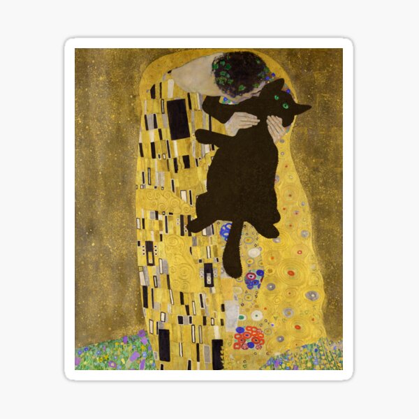 Aperçu de l'œuvre Le chat de Gustav Klimt, Klimt le chat qui embrasse, cadeau drôle pour maman chat, art du chat noir créée et vendue par RaspberryEM.