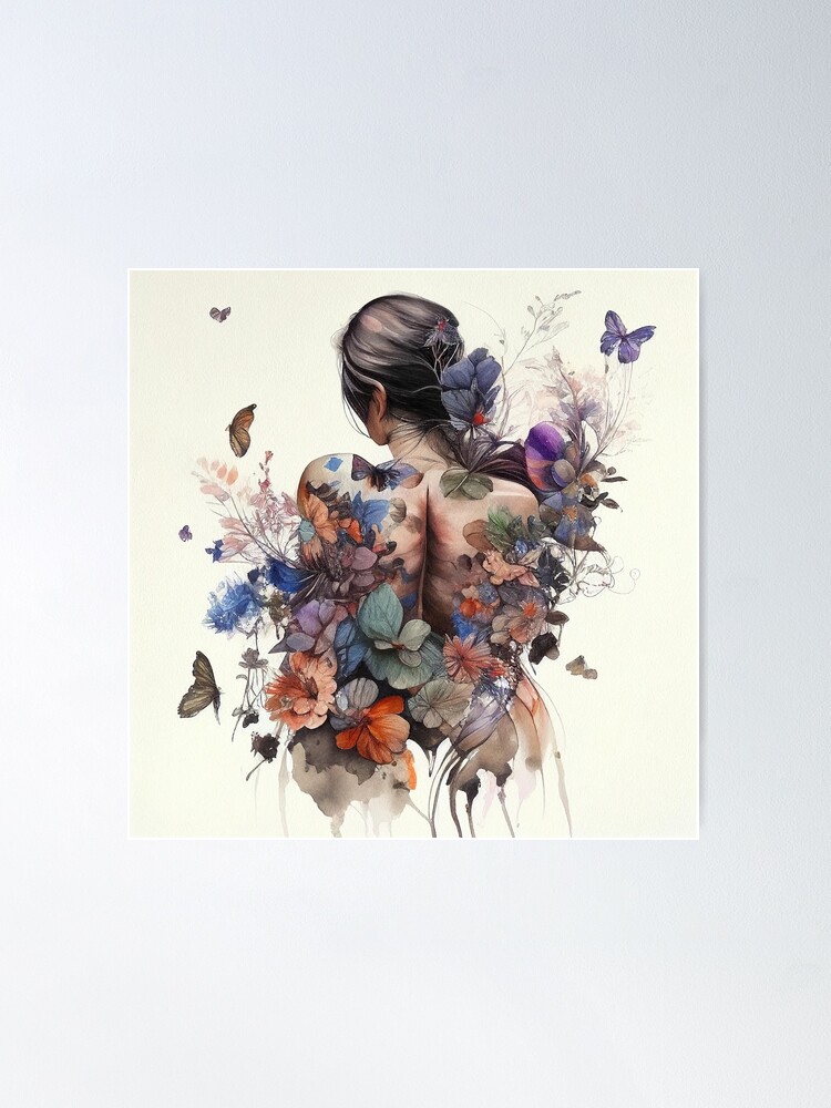 Illustration Watercolor Butterfly Woman Body #3