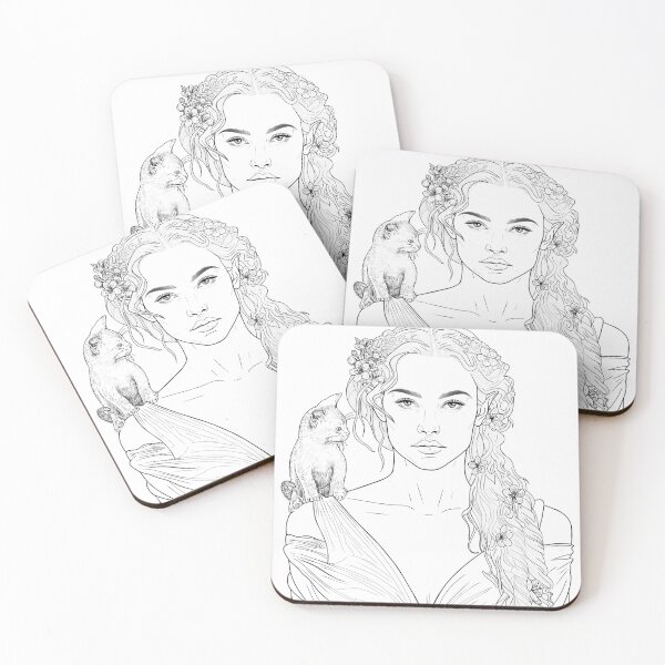 Item preview, COLOUR ME IN-  art therapy- fantasy woman with kittens  designed and sold by siouxsiewild.