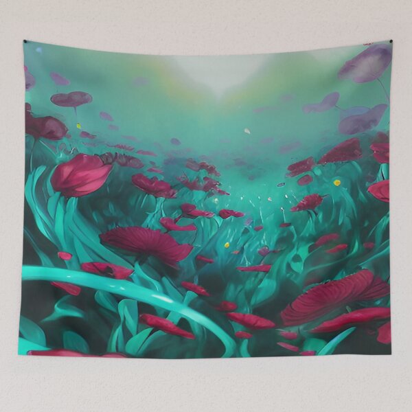 Item preview, Valley of Floral Garden Meadows with Sea Green Leaves and Brillant Red Petals designed and sold by deniselynnimage.