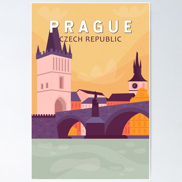 Aperçu de l'œuvre Prague République Tchèque Voyage Art Vintage créée et vendue par KrisSidDesigns.