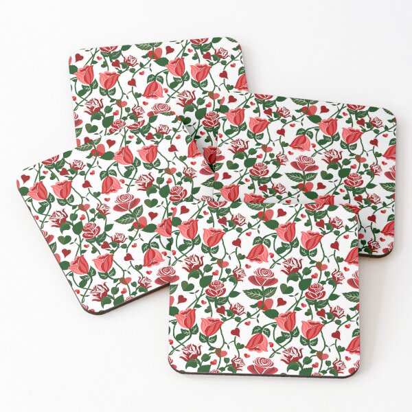 Item preview, Cute Hearty Rose Flowers with Green Leaves White Pattern designed and sold by Moyanana.