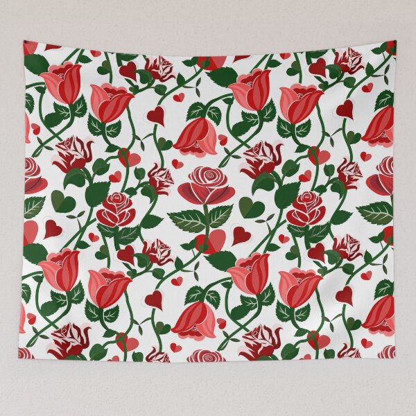 Item preview, Cute Hearty Rose Flowers with Green Leaves White Pattern designed and sold by Moyanana.