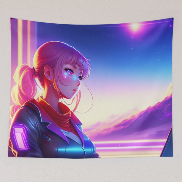 Item preview, Beautiful Cute Retrowave Cosmic Anime Girl AI Art designed and sold by unusualillusion.