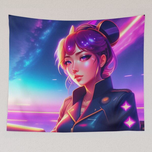 Item preview, Beautiful Cute Cosmic Retrowave Anime Girl AI Art designed and sold by unusualillusion.