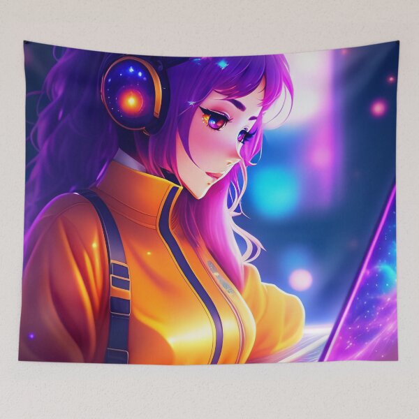 Item preview, Beautiful Cute Cosmic Retrowave Anime Girl AI Art designed and sold by unusualillusion.