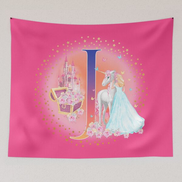 Item preview, Unicorn and Princess with Castle, Letter J Monogram designed and sold by sweetbelle.