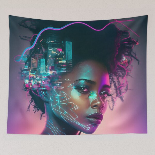 Item preview, Futuristic Cyberpunk Portrait of a Stunning Woman in Neon Lights designed and sold by salarkoshop.