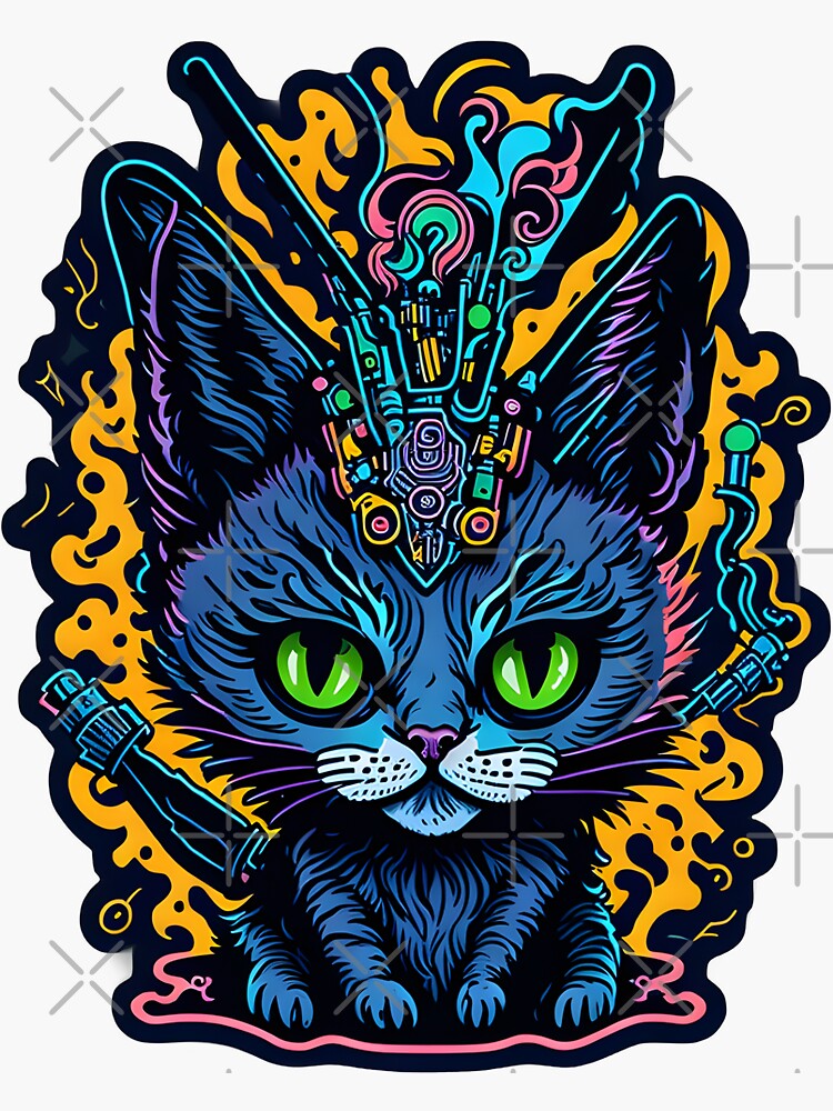 Cyber Cat Stickers for Sale