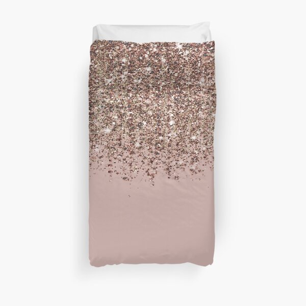 Blush Pink Rose Gold Bronze Cascading Glitter Duvet Cover