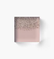 Blush Pink Rose Gold Bronze Cascading Glitter Acrylic Block