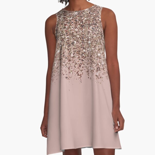 Blush Pink Rose Gold Bronze Cascading Glitter A-Line Dress