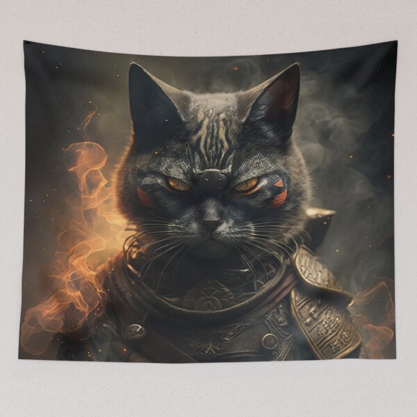 Item preview, Samurai cat warrior wearing battle armor designed and sold by RK - Shop.