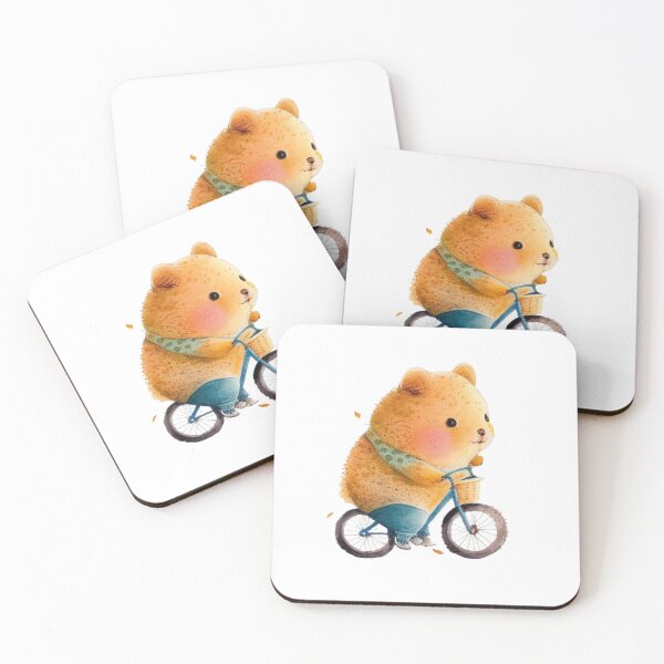 Item preview, Adorable knitted kawaii baby quokka on a bike, art for children designed and sold by MCreativeStore.