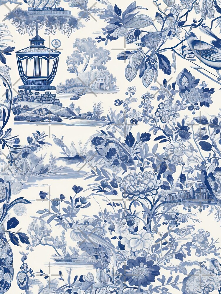 Disover Toile De Jouy Traditional Blue and White Pattern Seamless Leggings