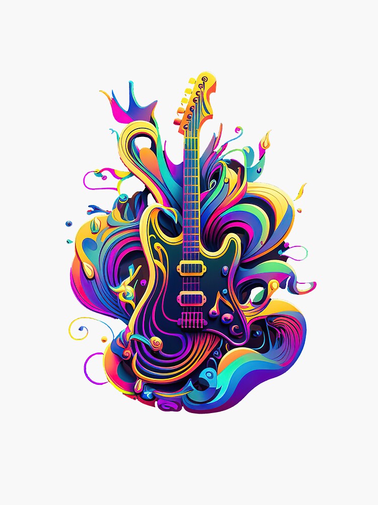 Vinyl Wall Decal Rock I Love Music Abstract Guitar Musical Notes