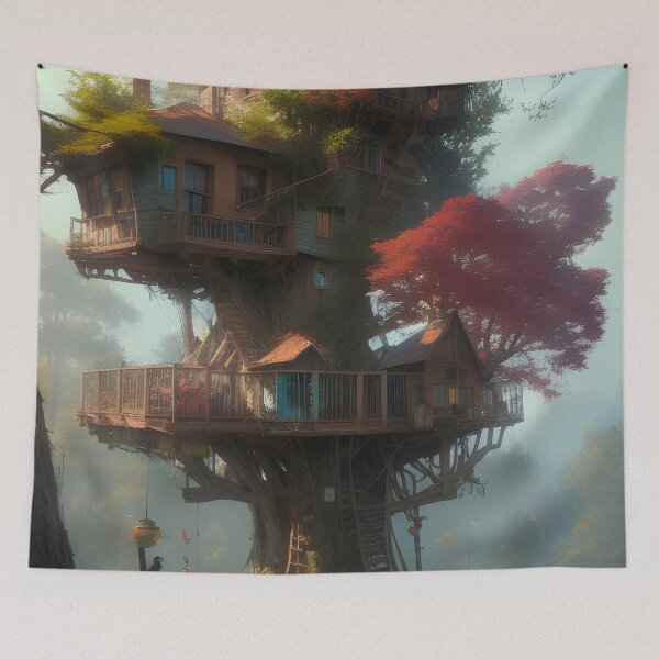 Item preview, Magical Tree House Drawing Fantasy Art Landscape designed and sold by VersoShopping.
