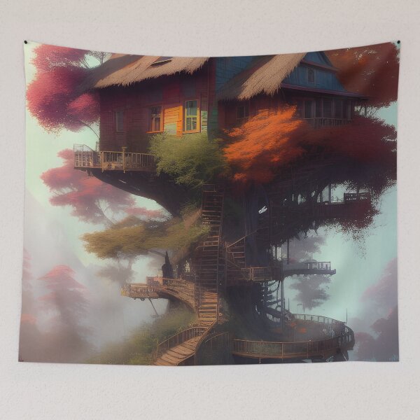 Item preview, Magical Tree House Drawing Fantasy Art Landscape designed and sold by VersoShopping.