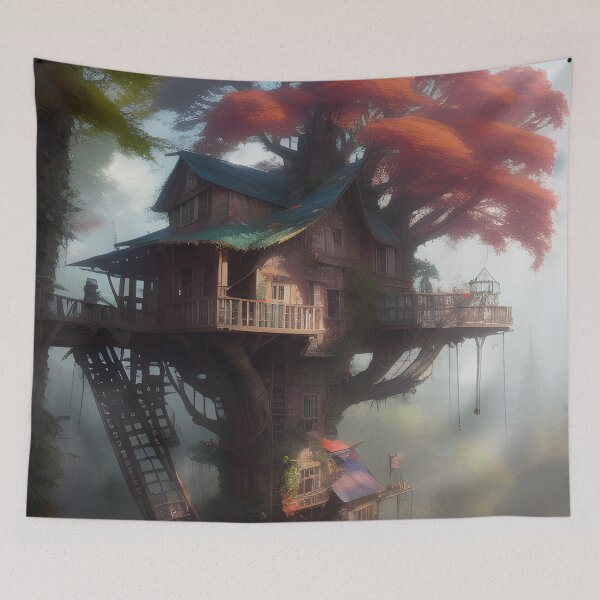 Item preview, Magical Tree House Drawing Fantasy Art Landscape designed and sold by VersoShopping.