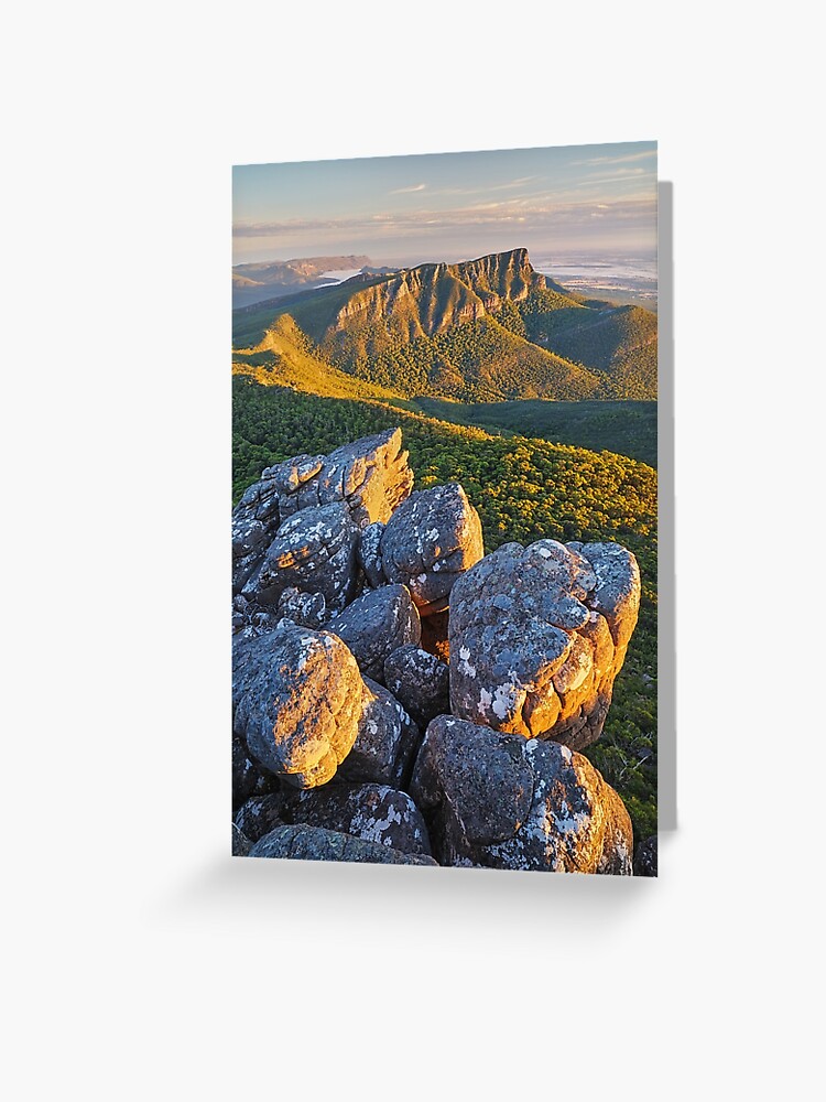 Thumbnail 1 of 2, Greeting Card, Golden Sunrise at Mt William, Grampians, Victoria, Australia designed and sold by Michael Boniwell.