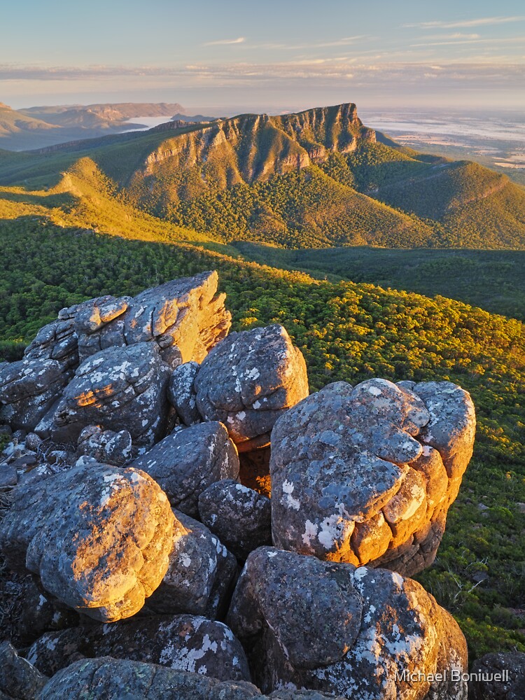 Thumbnail 3 of 3, Sticker, Golden Sunrise at Mt William, Grampians, Victoria, Australia designed and sold by Chockstone.