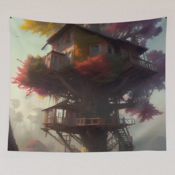 Item preview, Magical Tree House Drawing Fantasy Art Landscape designed and sold by VersoShopping.
