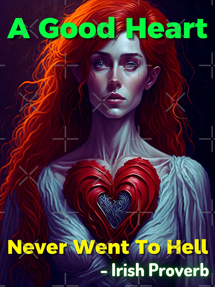 "Irish Proverb A Good Heart Never Went To Hell" Sticker for Sale by