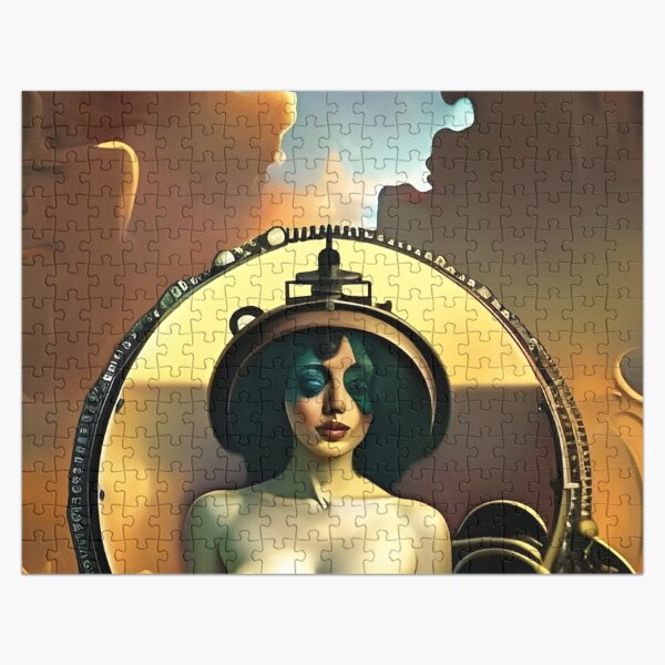 Venus and Mercury surrealism Salvador Dali matte background melting oil on canvas steampunk engine Jigsaw Puzzle
