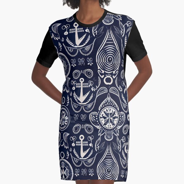 Aperçu de l'œuvre Motif d'ancre nautique en bleu marine et blanc créée et vendue par Aurora Hues.