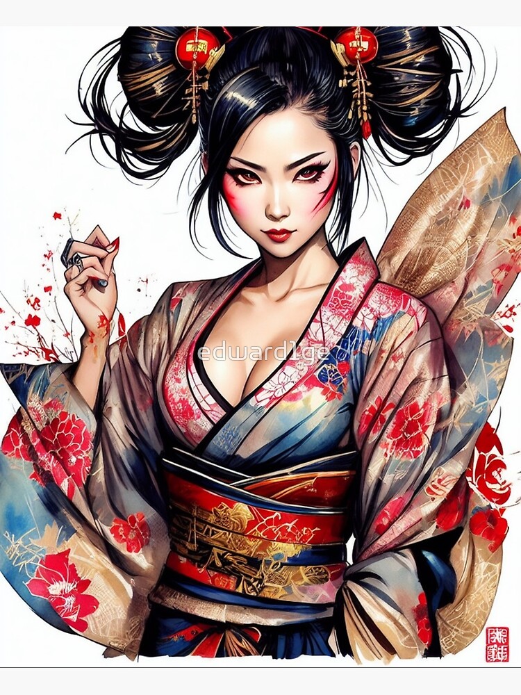 Affiche Geisha Avec Préparations. Feuilles De Geisha. Designs Japonais Avec  Des Définitions De La Culture Japonaise. Châssis Blanc A4