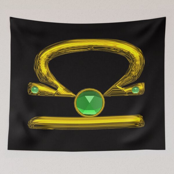Item preview, LIBRA, GOLD ZODIAC BIRTHDAY SIGN With Green Emerald Gemstone in Black designed and sold by BulganLumini.