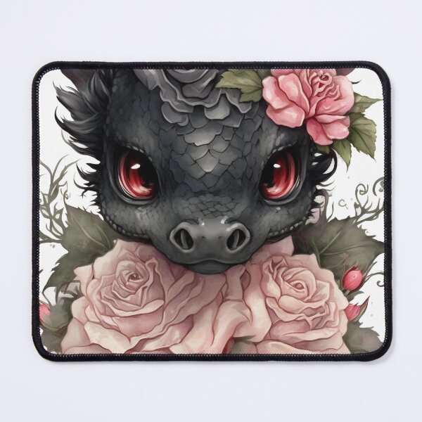 Item preview, Watercolor Pretty Pastel Rose Black Dragon - Fantasy Art designed and sold by Teez-Stix.