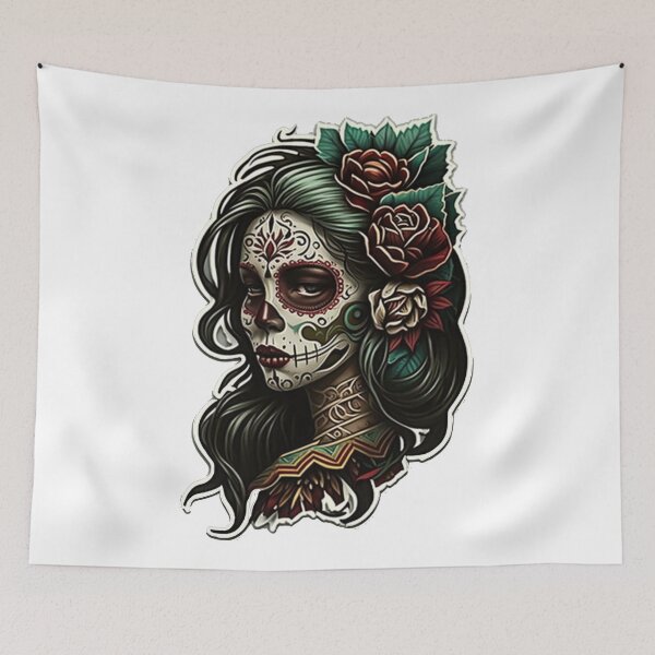 Item preview, Day of the Dead Girl Tattoo Style Art Print | Unique Dia de los Muertos designed and sold by MerikDigital.