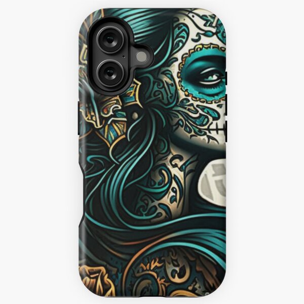 Item preview, Day of the Dead Girl Tattoo Style Art Print | Unique Dia de los Muertos - Teal designed and sold by MerikDigital.