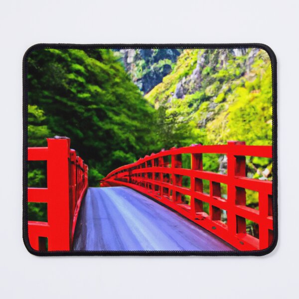 Item preview, Crossing a red bridge in a luxurious forest in the japanese alps designed and sold by BlackXPink.