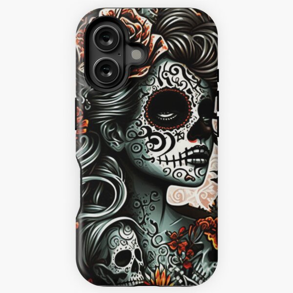 Item preview, Day of the Dead Girl Tattoo Style Art Print | Unique Dia de los Muertos - Black and Red designed and sold by MerikDigital.