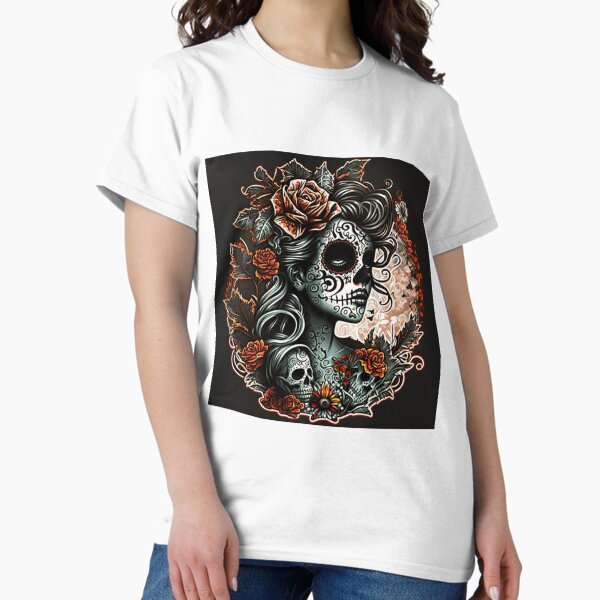 Item preview, Day of the Dead Girl Tattoo Style Art Print | Unique Dia de los Muertos - Black and Red designed and sold by MerikDigital.