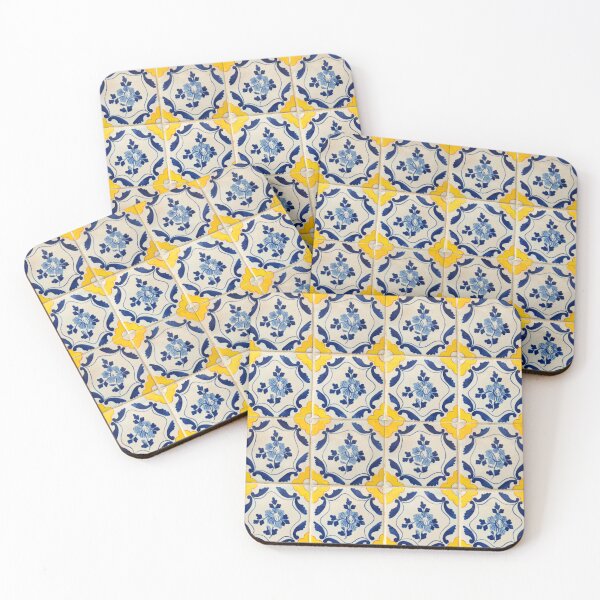 Item preview, Traditional portuguese tiles with flowers in blue and yellow designed and sold by isabel poulin.