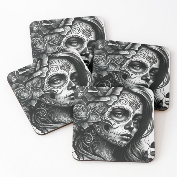 Item preview, Black and White Day of the Dead Girl Tattoo Style Art Print | Unique Dia de los Muertos Wall Decor designed and sold by MerikDigital.