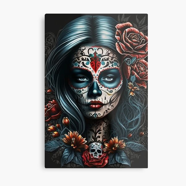 Frida Kahlo inspired Hand Painted Sugar Skull -Mixed media- painted on wood, one of a kind, Dia De Los buying Muertos, Day of the Dead, Mexican Art