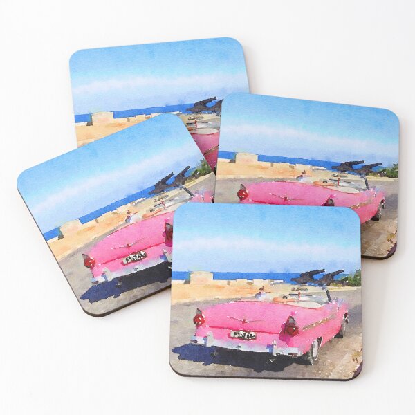 Item preview, Digital watercolor of pink classic american old car in Havana in Cuba designed and sold by isabel poulin.