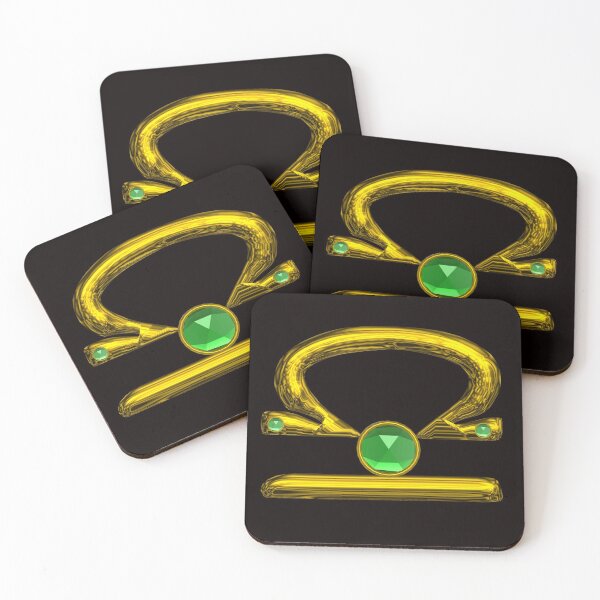 Item preview, LIBRA, GOLD ZODIAC BIRTHDAY SIGN With Green Emerald Gemstone in Black designed and sold by BulganLumini.