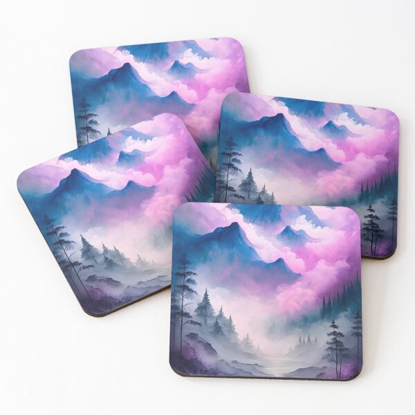 Item preview, mountain landscape in psychedelic shades of lavender and purple designed and sold by UmagineArts.