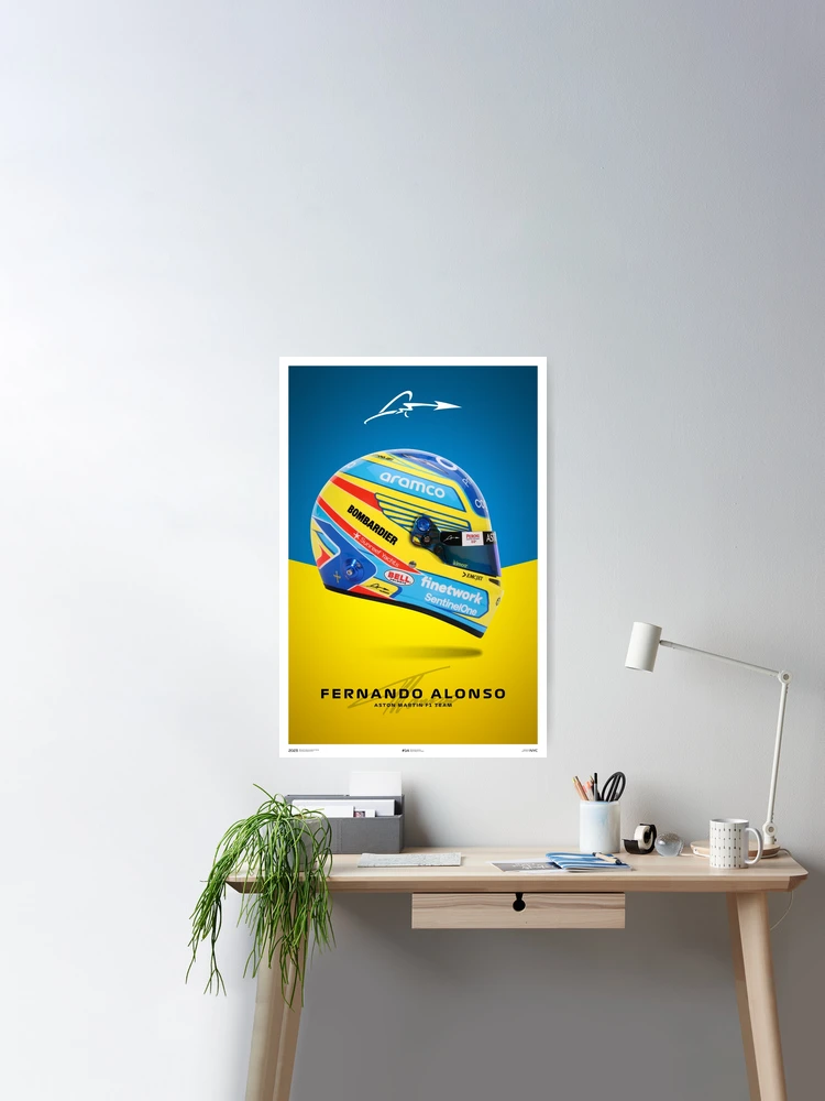 Fernando Alonso Renault El Plan Aston Martin Formula 1 One F1 Helmet Team  Poster