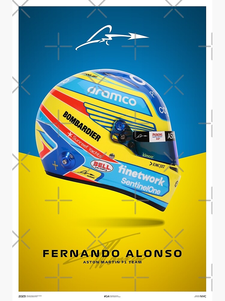 Fernando Alonso Renault El Plan Aston Martin Formula 1 One F1 Helmet Team  Poster