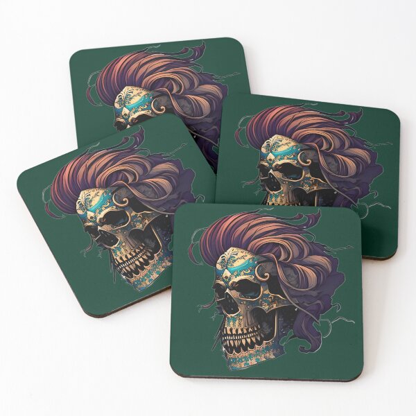 Item preview, The Golden Skull - A Captivating Illustration with Teal Detailing and Flowing Hair designed and sold by GalihDA.