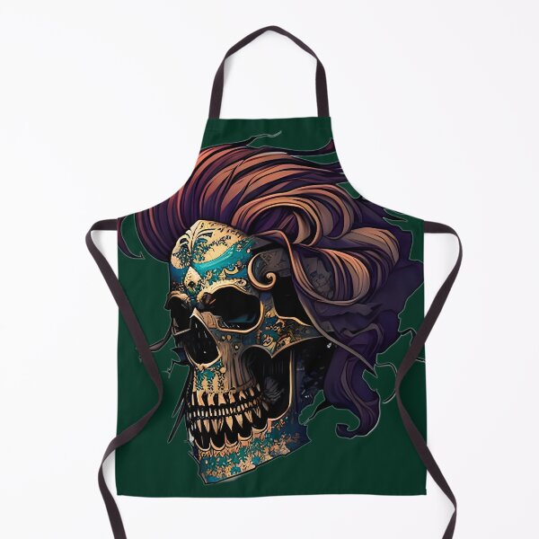 Item preview, The Golden Skull - A Captivating Illustration with Teal Detailing and Flowing Hair designed and sold by GalihDA.