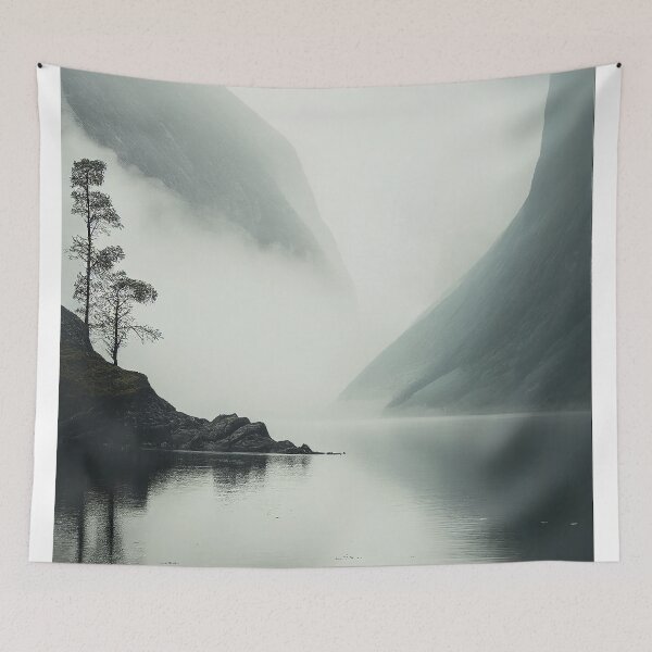 Item preview, Misty Fjord Landscape Scandinavian Nature Lone Tree Minimalist Art  designed and sold by Abili-Tees.