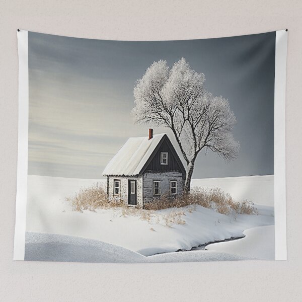 Artikelvorschau, Minimalist Winter Landscape Isolated Cottage Snow Covered Tree entworfen und verkauft von Abili-Tees.